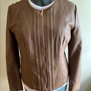 Charter Club Embossed Faux Leather Jacket Brown